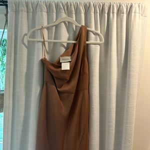 BHLDN Dyan One-Shoulder Satin Side Slit Gown